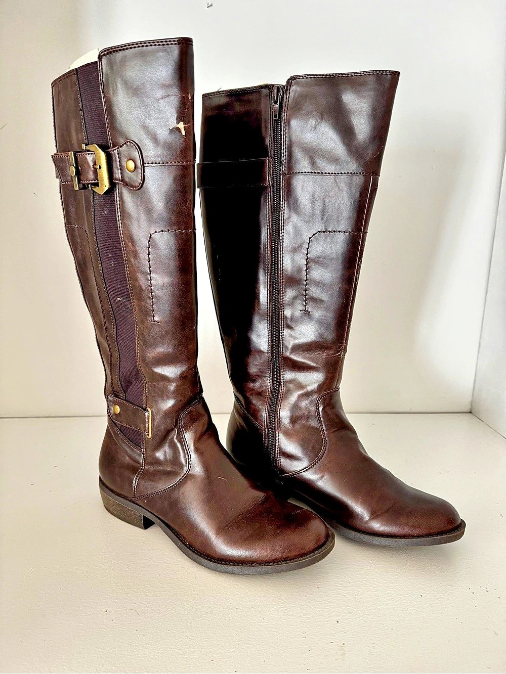White Mountain Longhorn Tall Buckle Boots Brown US 7.5 Halloween Cosplay Costume